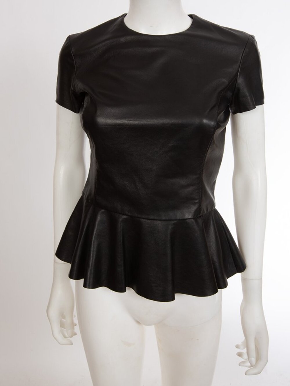 Ralph Lauren Black Label Lambskin Leather Peplum Top Shirt Blouse sz 2 Fits 2-4